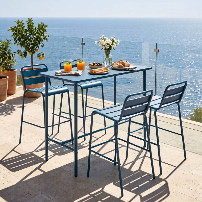 Table haute de jardin en métal 120x60 cm et 4 chaises hautes (3/7)