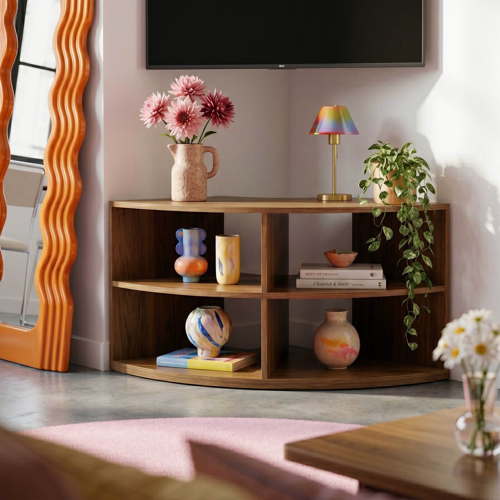 Meuble TV effet bois 120 cm style scandinave