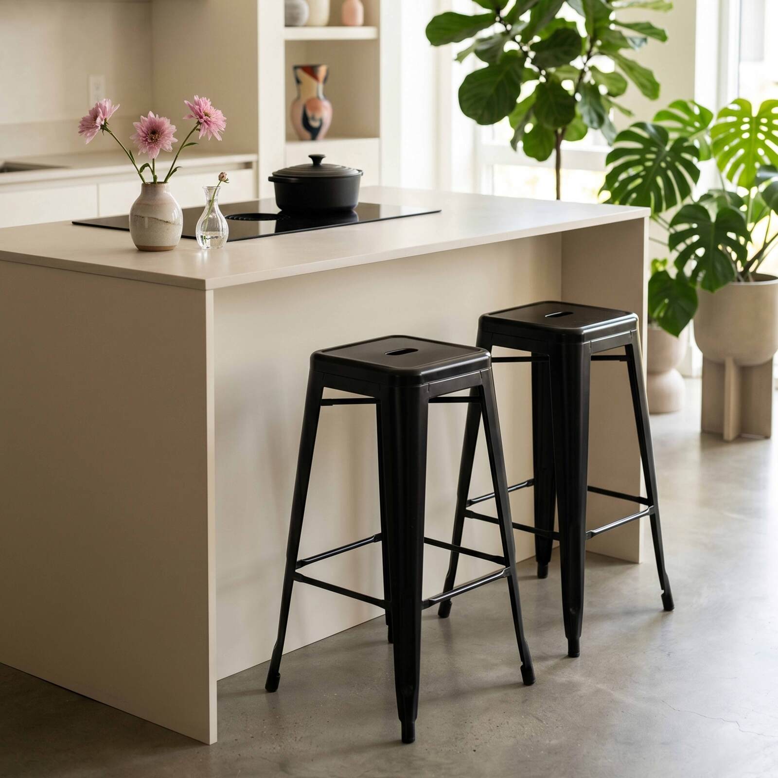 Tabourets de bar en métal mat — Lot de 4