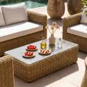 Salon de jardin bas en résine tressée 4 places avec 1 canapé, 2 fauteuils et 1 table basse