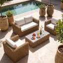 Salon de jardin bas en résine tressée 4 places avec 1 canapé, 2 fauteuils et 1 table basse