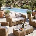 Salon de jardin bas en résine tressée 4 places avec 1 canapé, 2 fauteuils et 1 table basse