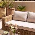 Salon de jardin bas en résine tressée 6 places avec 2 canapés, 2 fauteuils et 1 table basse