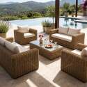 Salon de jardin bas en résine tressée 6 places avec 2 canapés, 2 fauteuils et 1 table basse