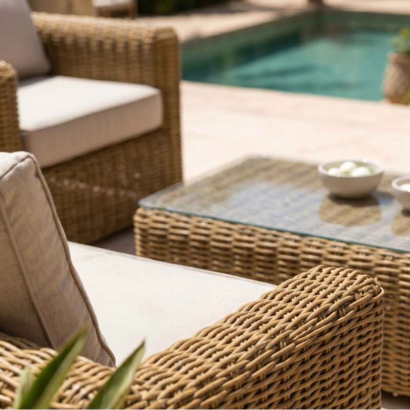 Salon de jardin bas en résine tressée 8 places avec 2 canapés, 2 fauteuils et 1 table basse (3/9)