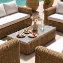 Salon de jardin bas en résine tressée 8 places avec 2 canapés, 2 fauteuils et 1 table basse