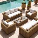 Salon de jardin bas en résine tressée 8 places avec 2 canapés, 2 fauteuils et 1 table basse