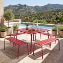 Table de jardin carrée en métal 120x120 cm et 4 bancs