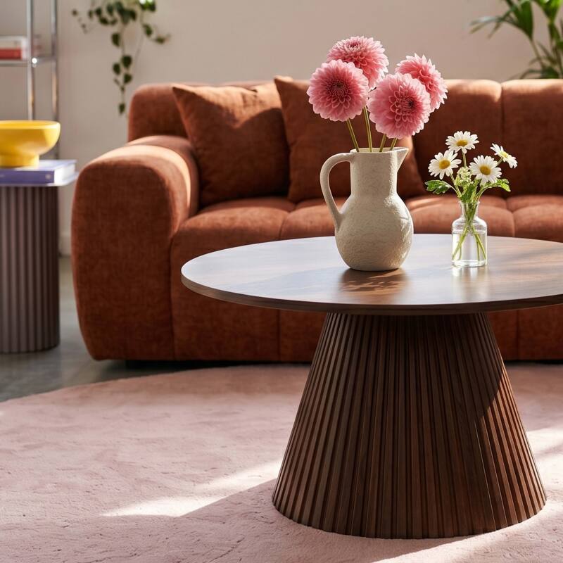 Table basse effet bois ronde Ø80 x 45 cm style scandinave (3/7)
