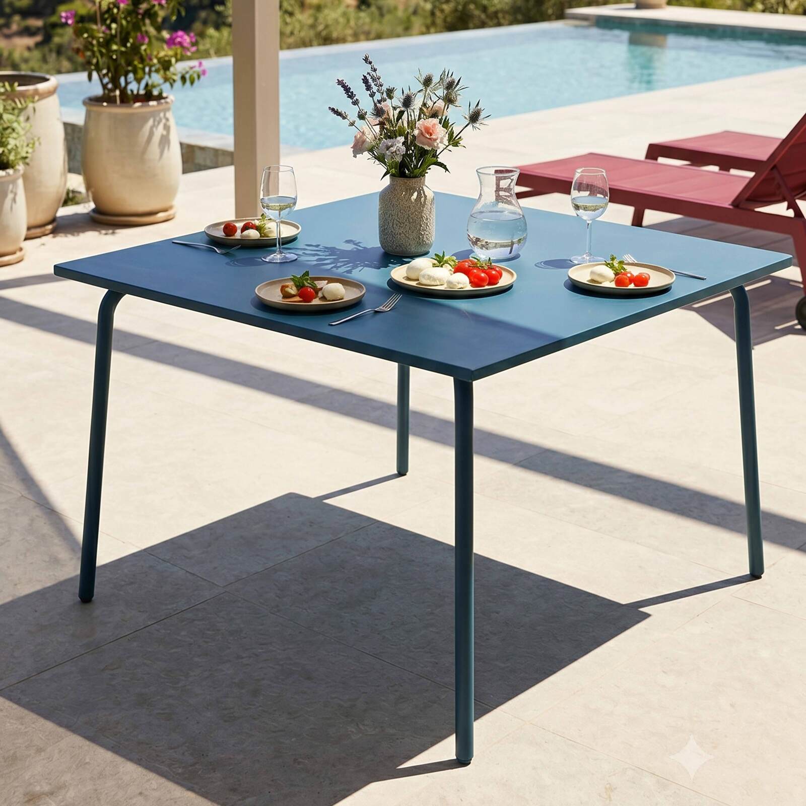 Table de jardin carrée en métal 8 personnes 120x120 cm