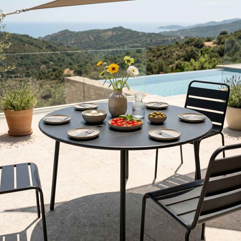 Table de jardin ronde en métal Ø120 cm et 6 chaises (3/9)