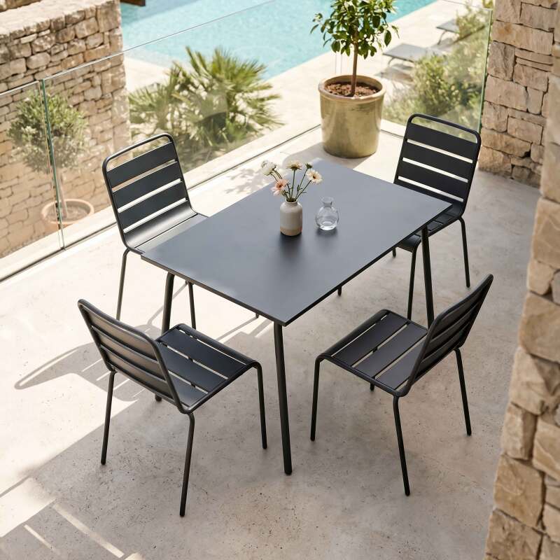 Table de jardin en métal 120x70 cm et 4 chaises en métal