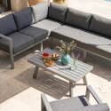 Salon de jardin d'angle en aluminium 6 places avec 1 fauteuil et 1 table basse
