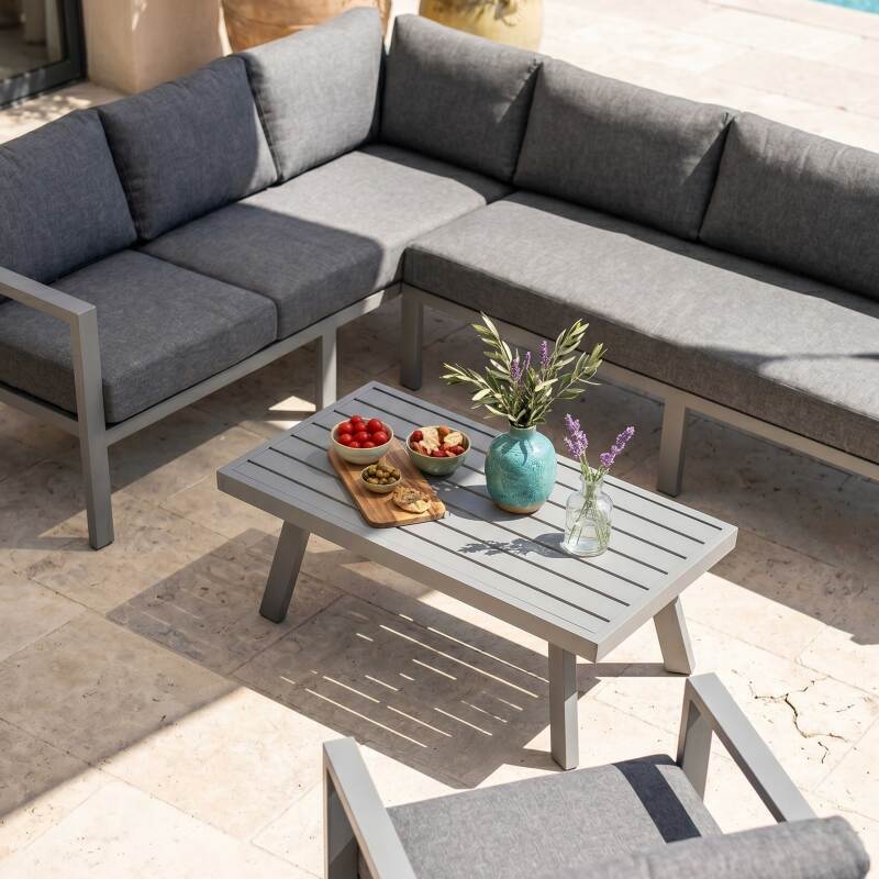 Salon de jardin d'angle en aluminium 6 places avec 1 fauteuil et 1 table basse (2/7)