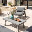 Salon de jardin d'angle en aluminium 6 places avec 1 fauteuil et 1 table basse