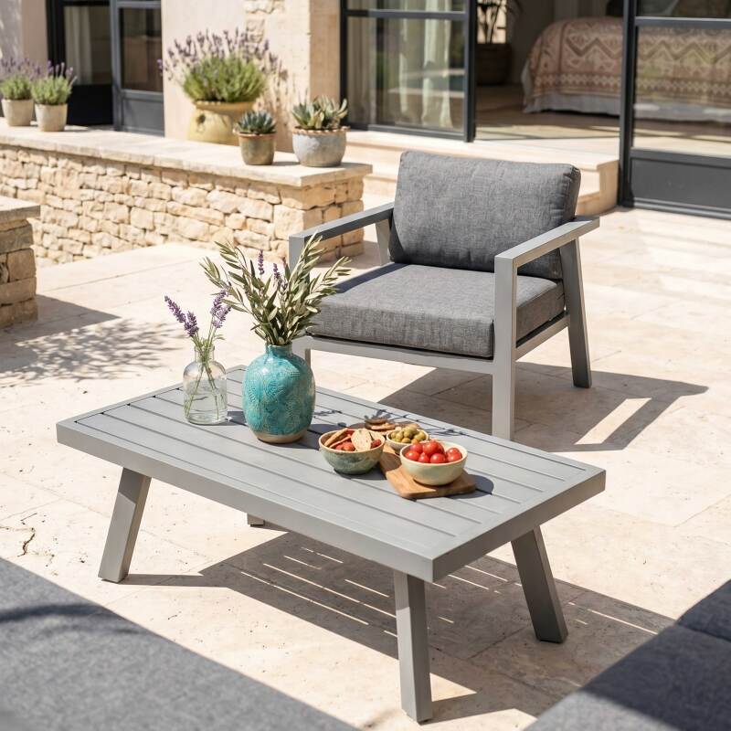 Salon de jardin d'angle en aluminium 6 places avec 1 fauteuil et 1 table basse (3/7)