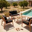 Salon de jardin en bois d'eucalyptus FSC® 4 places avec 1 canapé, 2 fauteuils et 1 table basse