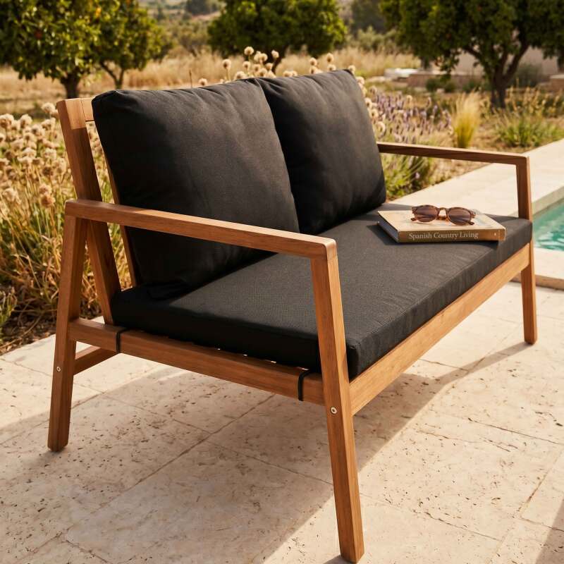 Salon de jardin en bois d'eucalyptus FSC® 4 places avec 1 canapé, 2 fauteuils et 1 table basse (3/9)