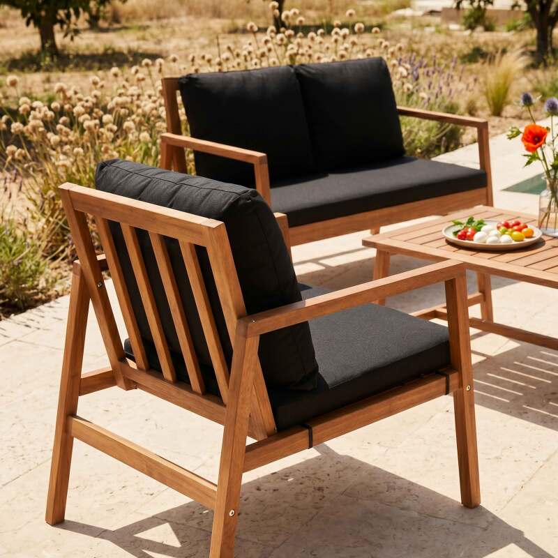 Salon de jardin en bois d'eucalyptus FSC® 4 places avec 1 canapé, 2 fauteuils et 1 table basse (2/9)