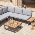 Salon de jardin bas d'angle modulable en aluminium et bois certifié FSC® 6 places