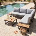 Salon de jardin bas d'angle modulable en aluminium et bois certifié FSC® 6 places