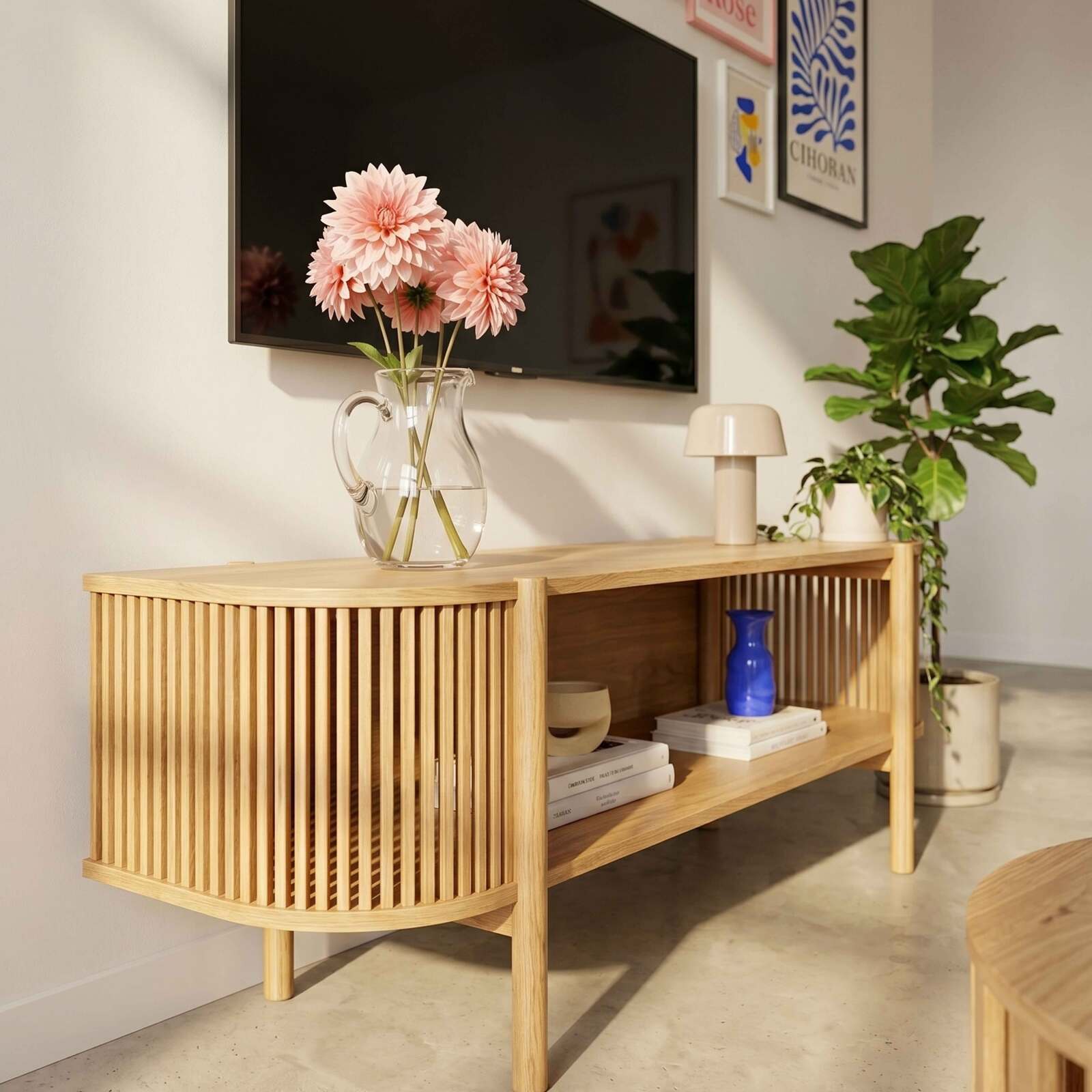 Meuble TV effet bois 160 cm style bohème
