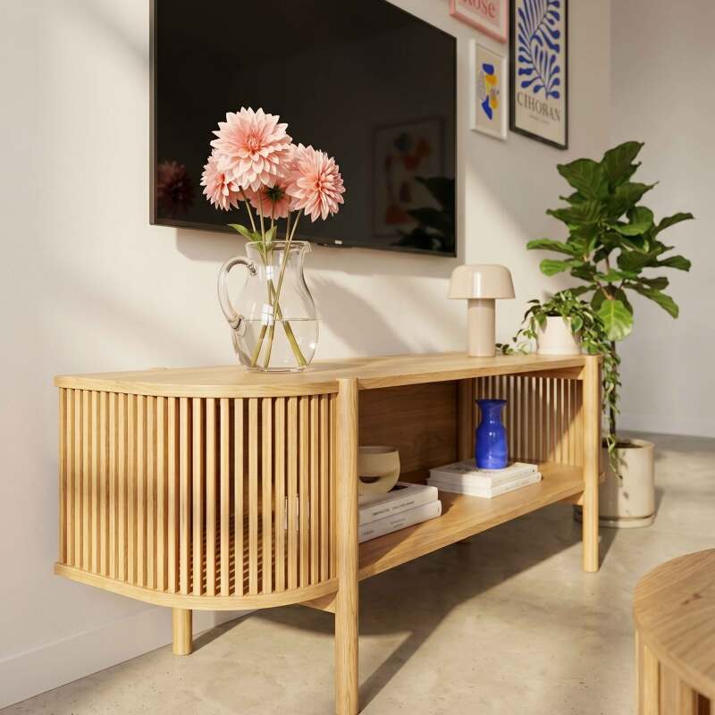 Meuble TV effet bois 160 cm style bohème
 (4/8)