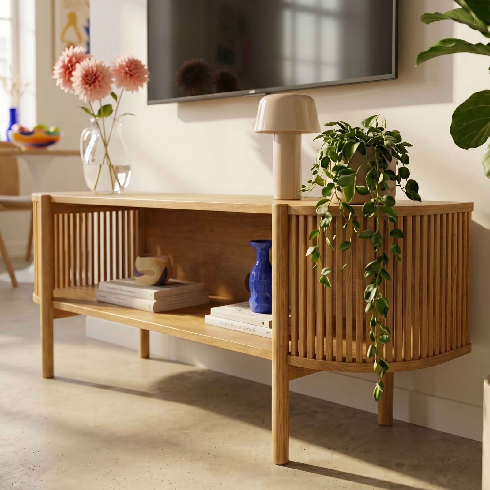 Meuble TV effet bois 160 cm style bohème
