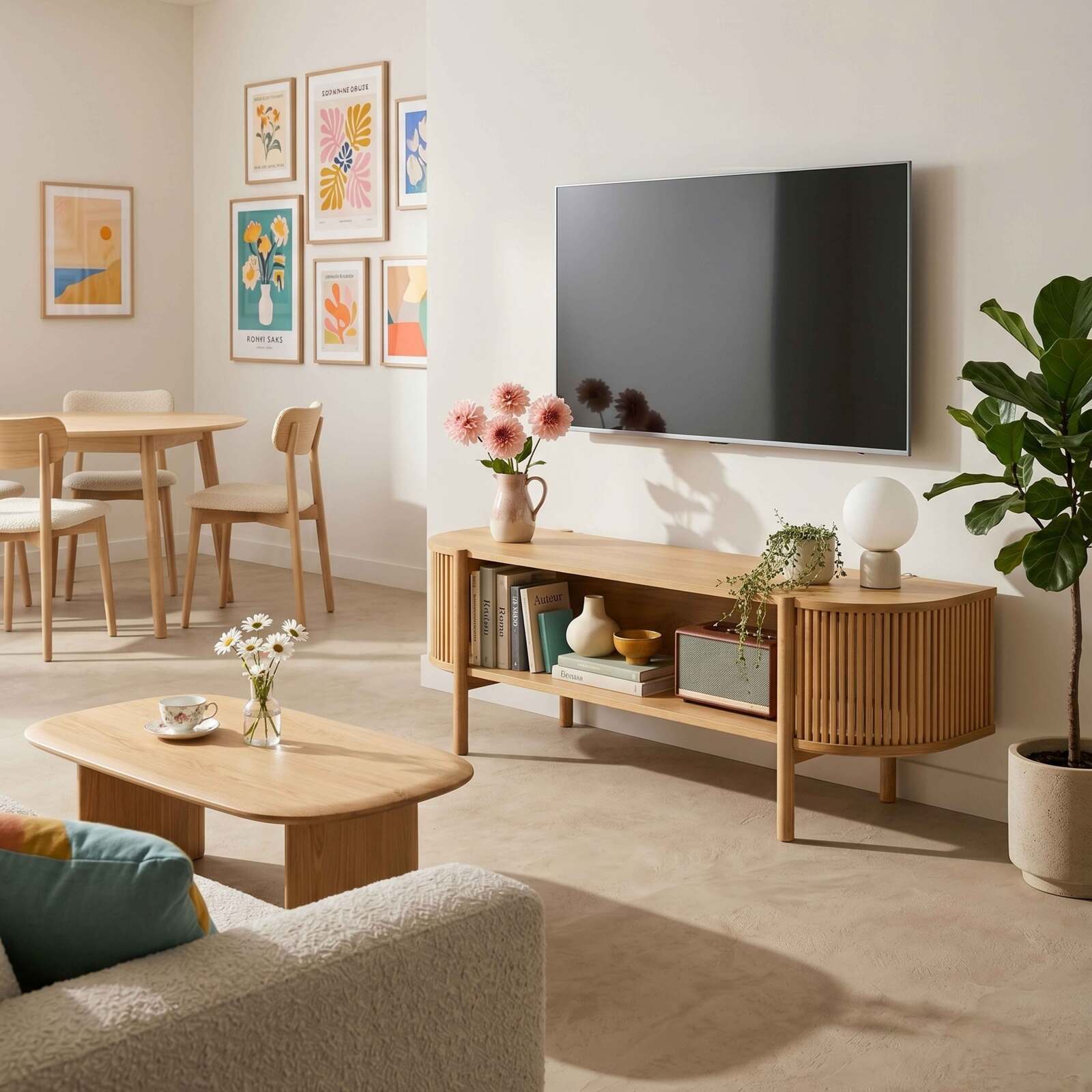 Meuble TV effet bois 160 cm style bohème
