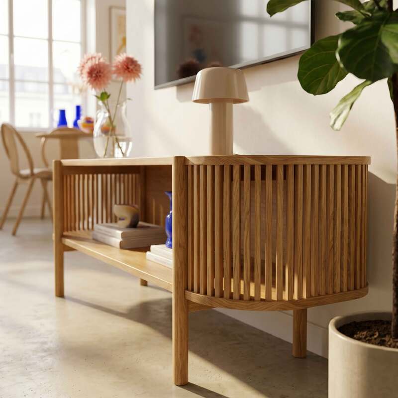 Meuble TV effet bois 160 cm style bohème
 (3/8)