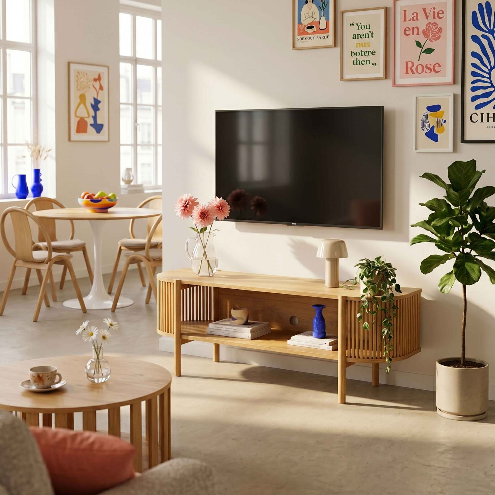 Meuble TV effet bois 160 cm style bohème
