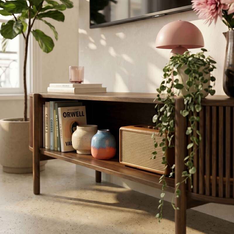 Meuble TV effet bois 160 cm style bohème
 (2/8)