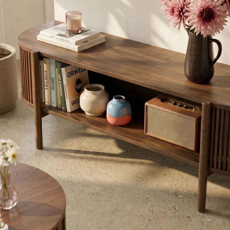 Meuble TV effet bois 160 cm style bohème
 (3/8)