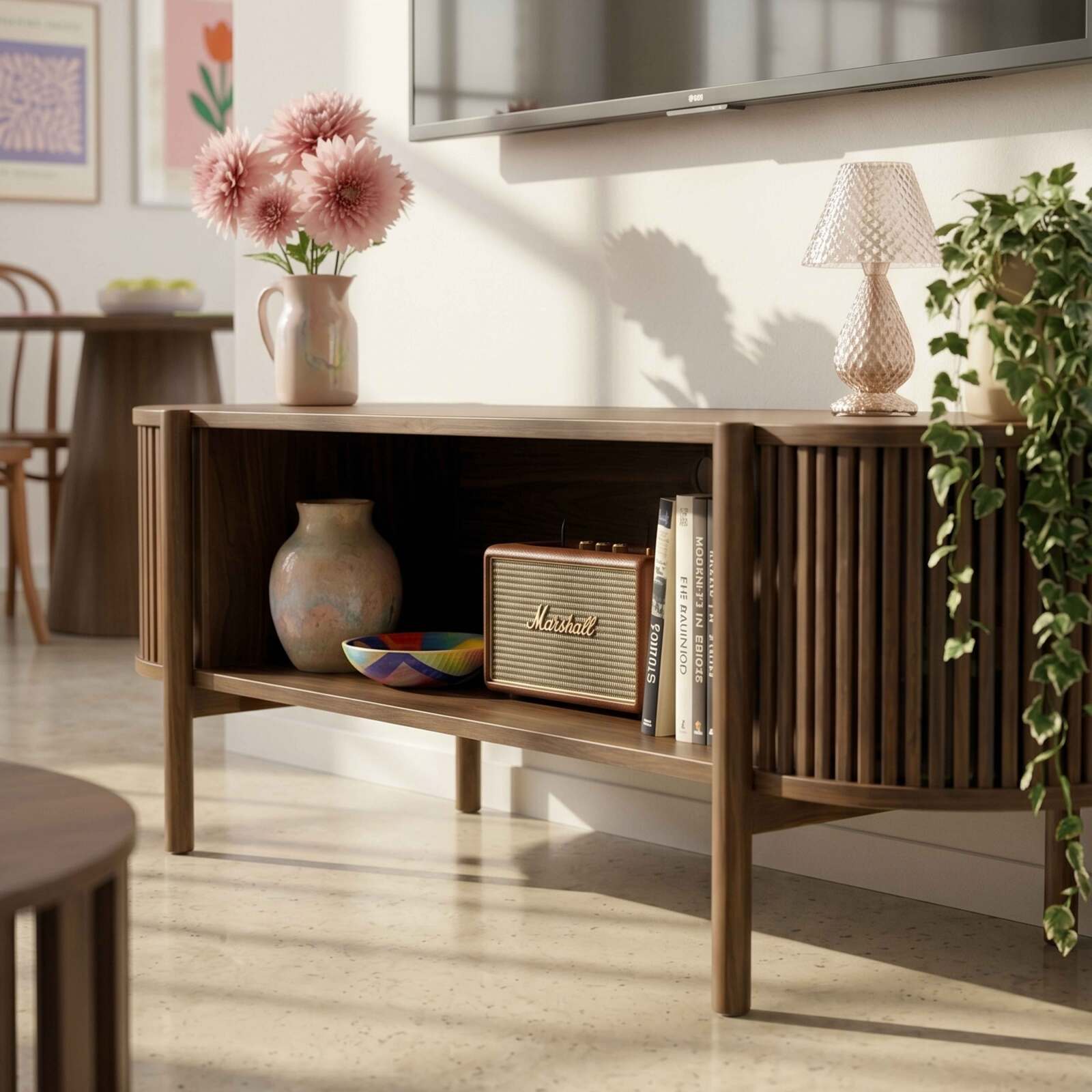 Meuble TV effet bois 160 cm style bohème
