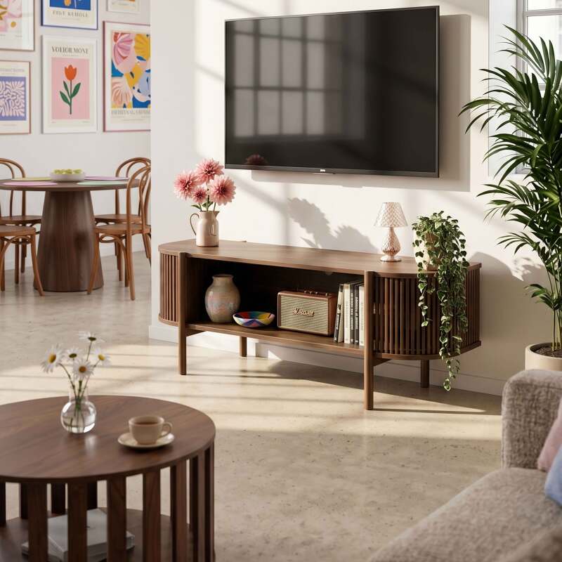 Meuble TV effet bois 160 cm style bohème
 (6/8)