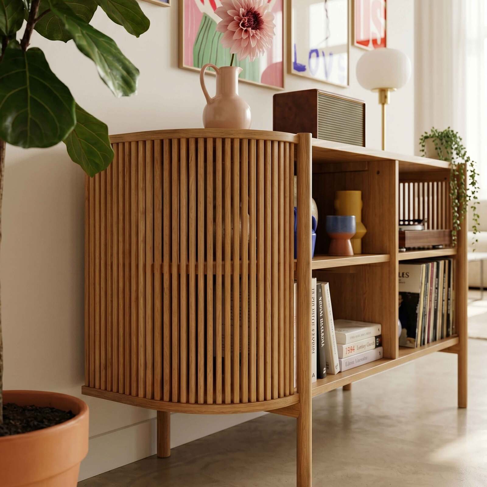 Buffet ouvert effet bois 160 cm style bohème