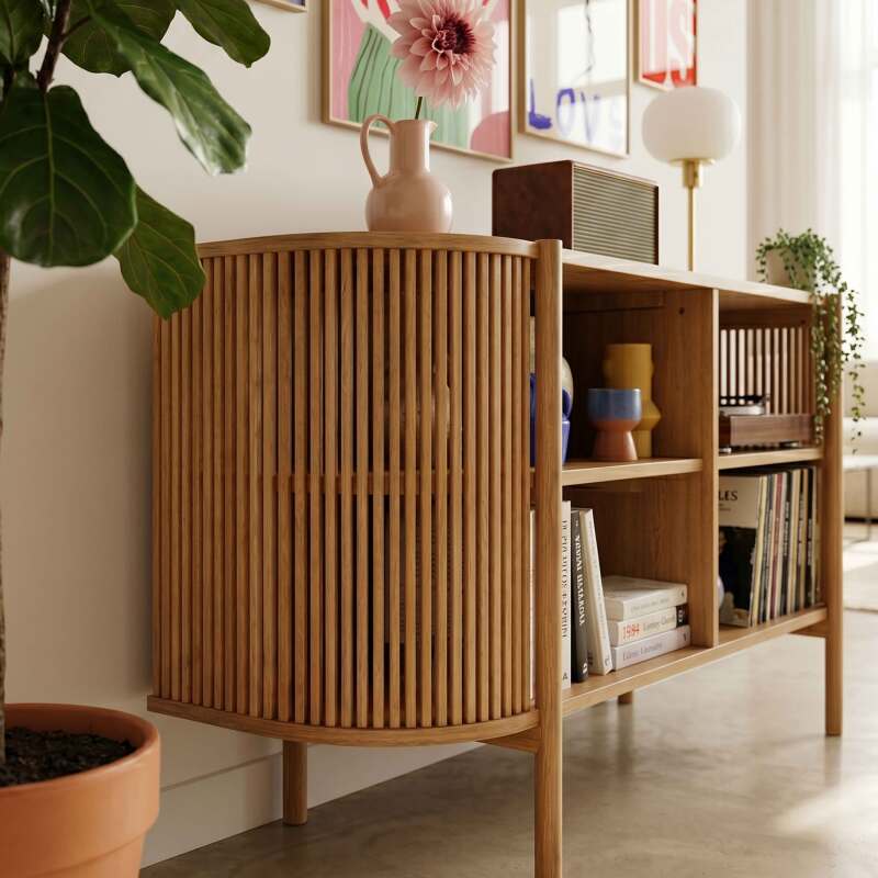 Buffet ouvert effet bois 160 cm style bohème (2/8)