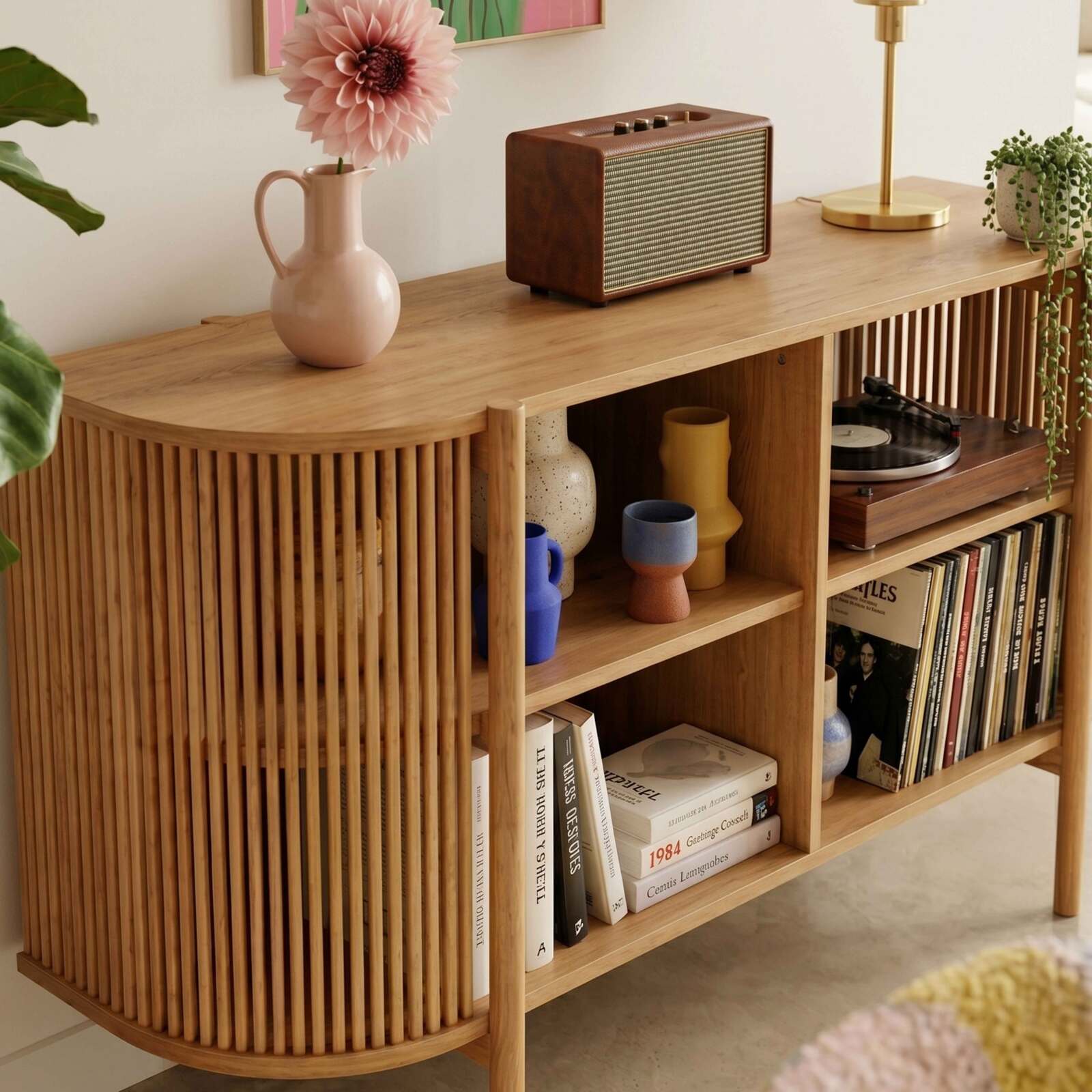 Buffet ouvert effet bois 160 cm style bohème