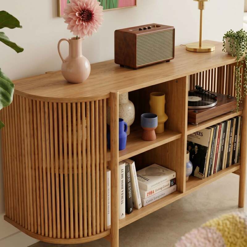 Buffet ouvert effet bois 160 cm style bohème (3/8)