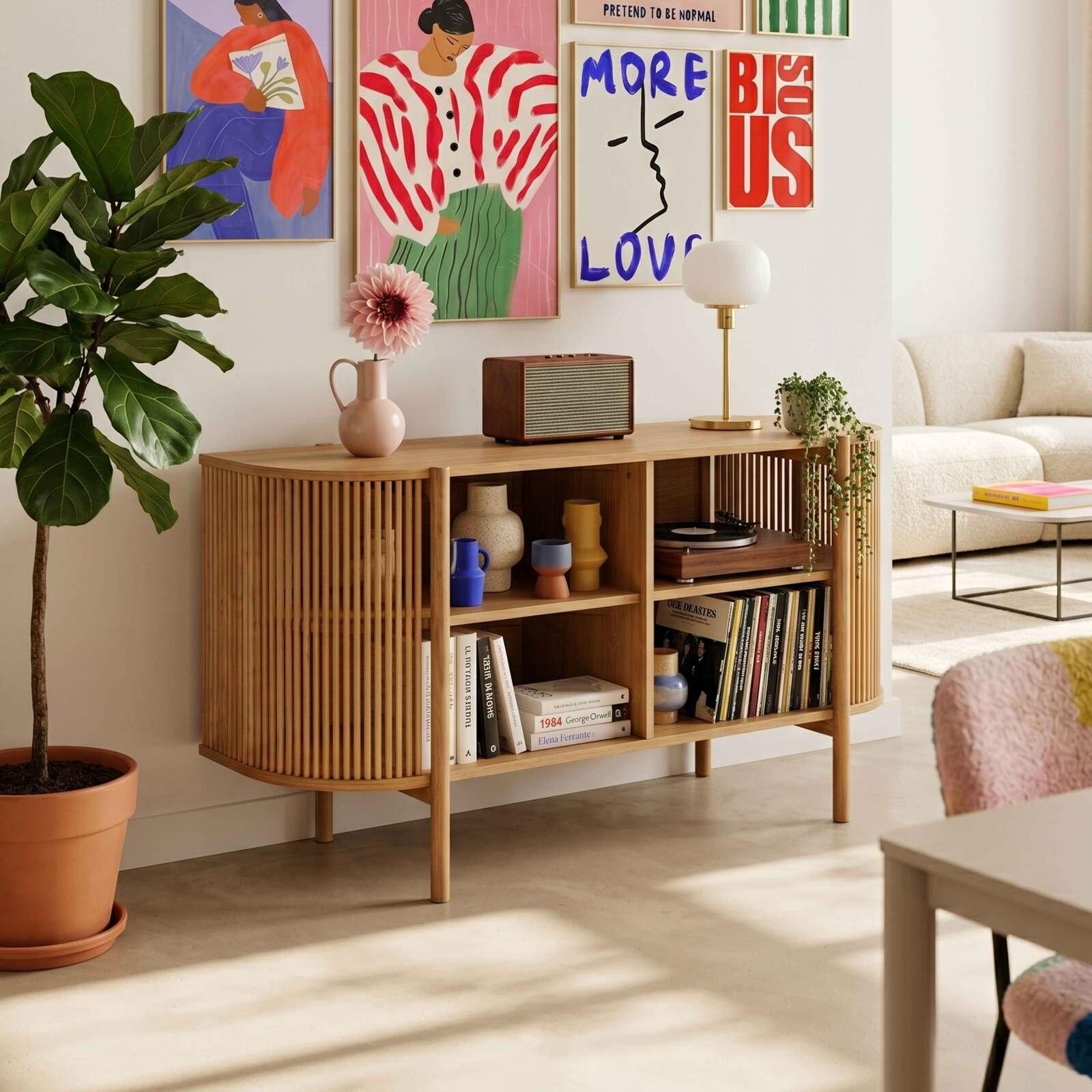 Buffet ouvert effet bois 160 cm style bohème