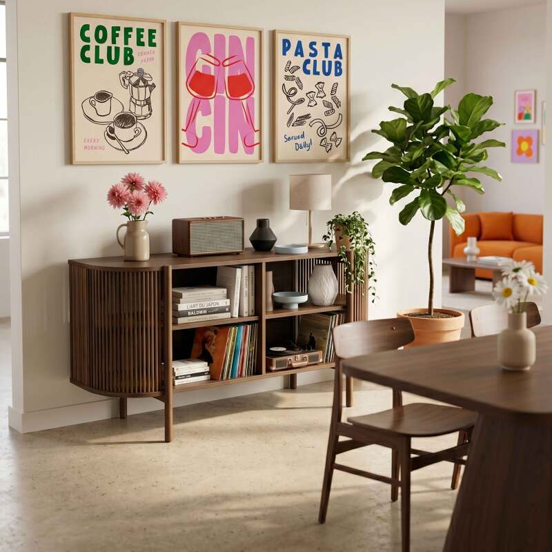 Buffet ouvert effet bois 160 cm style bohème