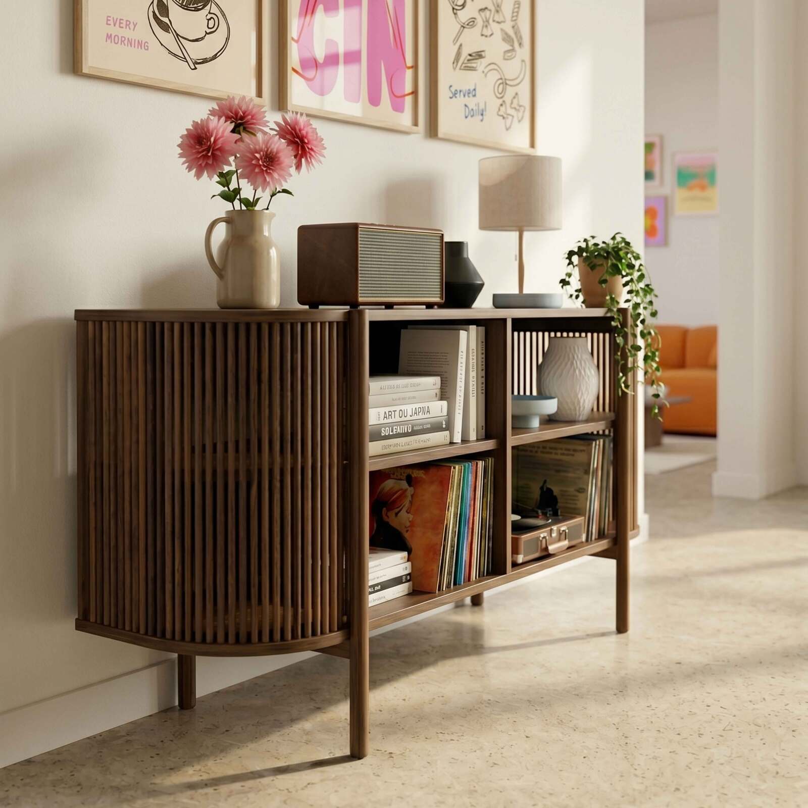 Buffet ouvert effet bois 160 cm style bohème