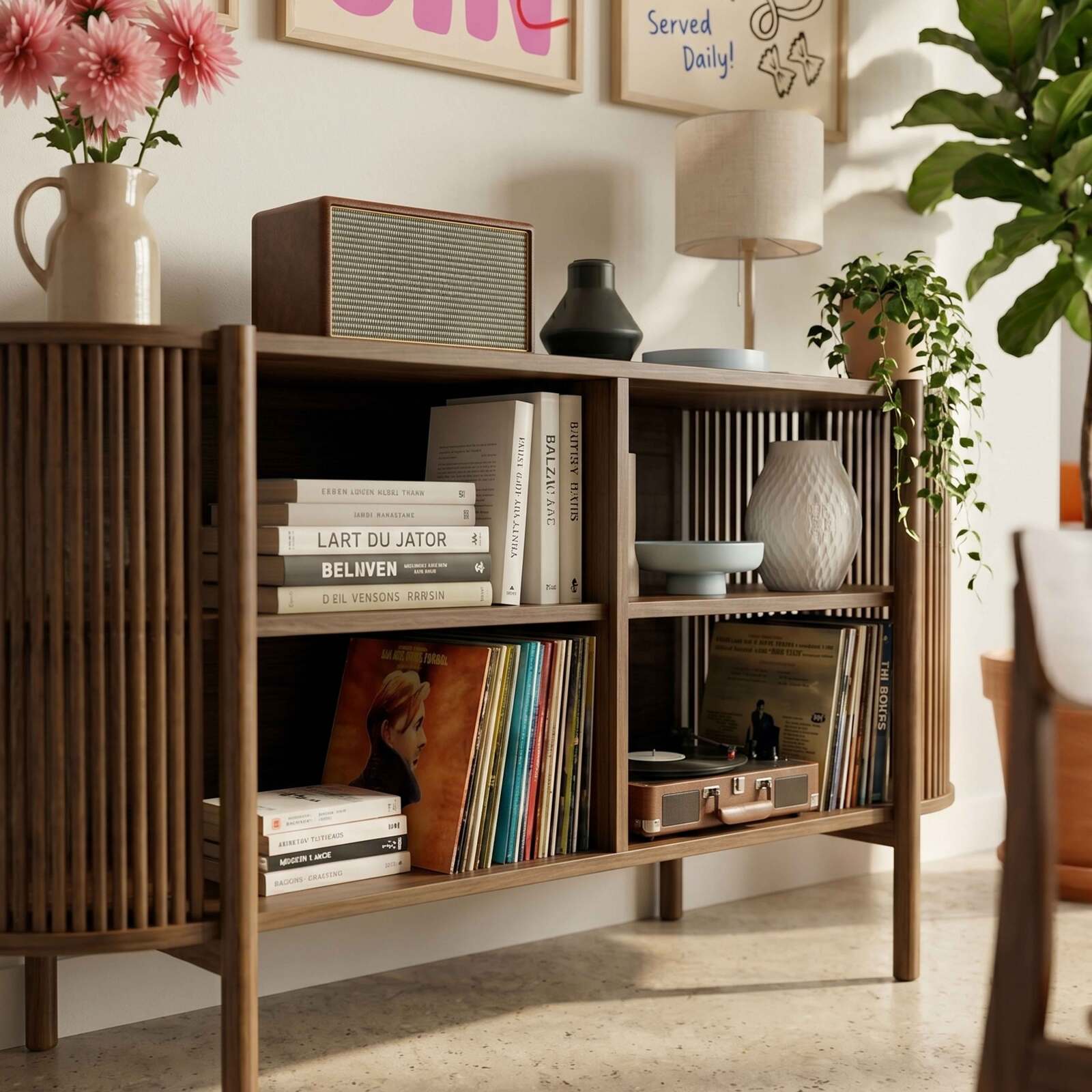 Buffet ouvert effet bois 160 cm style bohème