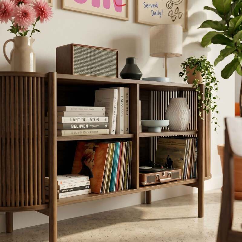 Buffet ouvert effet bois 160 cm style bohème (4/8)
