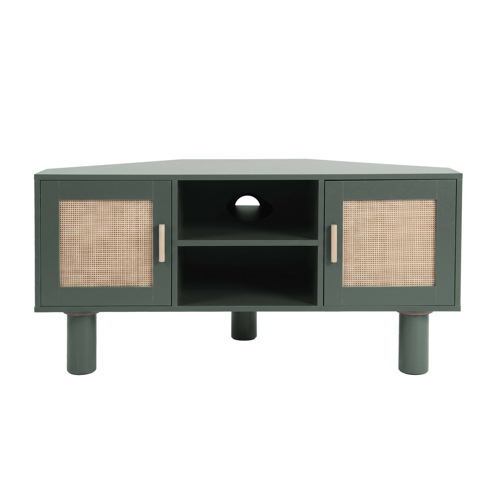 Meuble TV d'angle effet cannage 120 cm en rotin synthétique style bohème