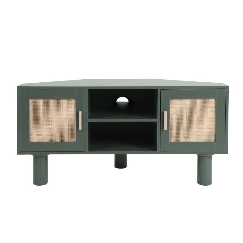 Meuble TV d'angle effet cannage 120 cm en rotin synthétique style bohème (7/25)