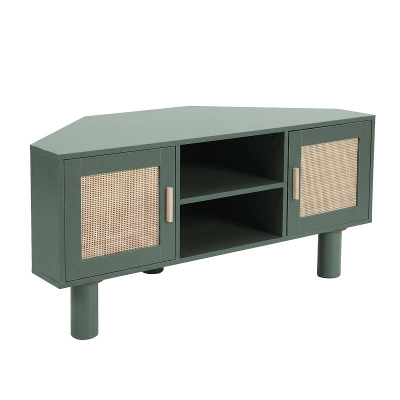 Meuble TV d'angle effet cannage 120 cm en rotin synthétique style bohème