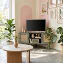 Meuble TV d'angle effet cannage 120 cm en rotin synthétique style bohème