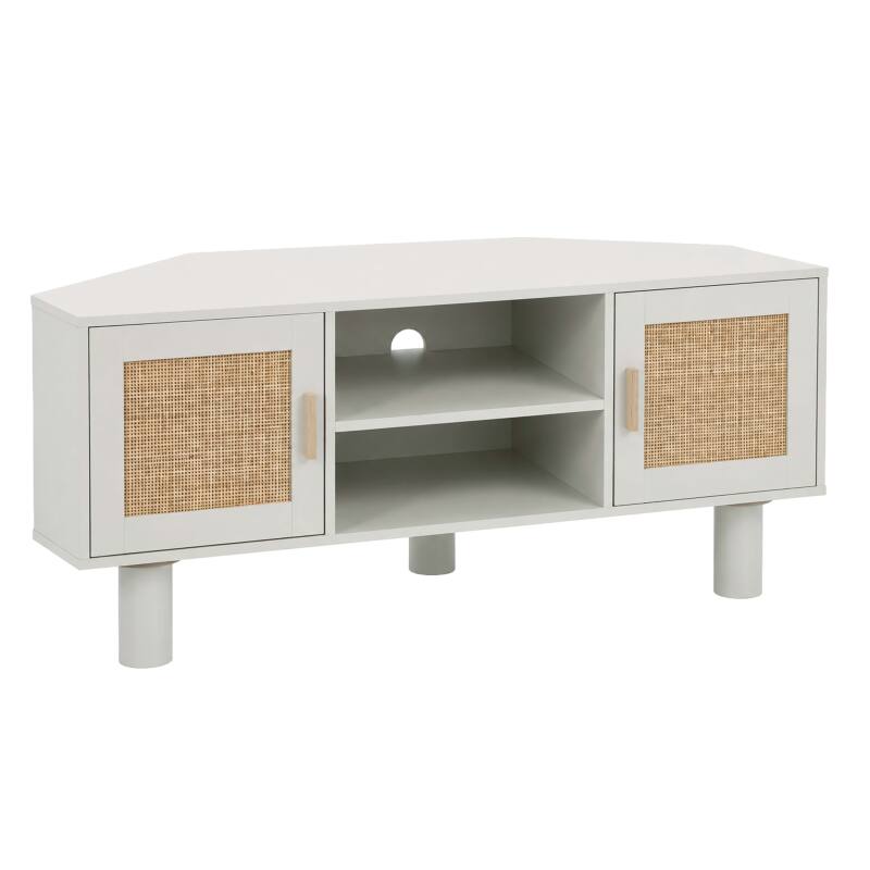 Meuble TV d'angle effet cannage 120 cm en rotin synthétique style bohème (12/25)