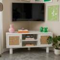 Meuble TV d'angle effet cannage 120 cm en rotin synthétique style bohème